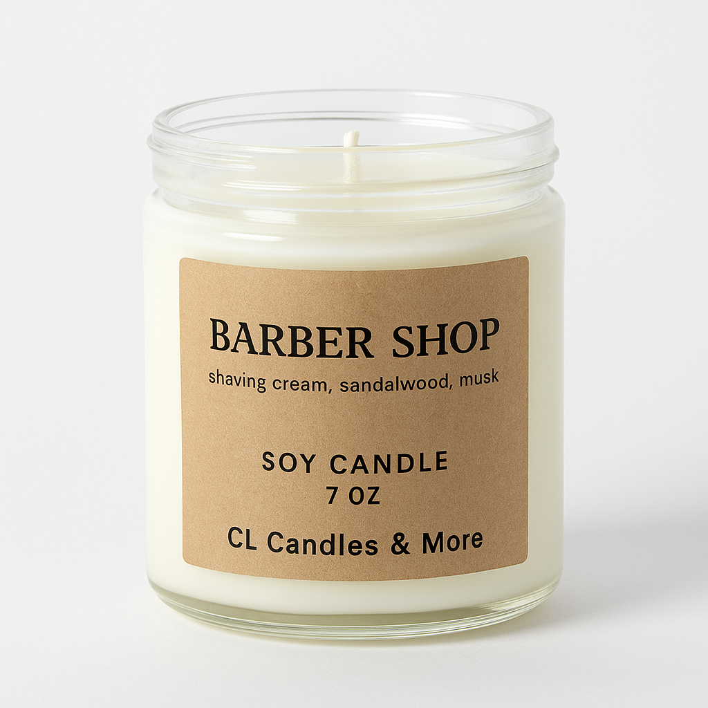 7oz Barber Shop Soy Candle – Hand Poured, Classic Farmhouse Style
