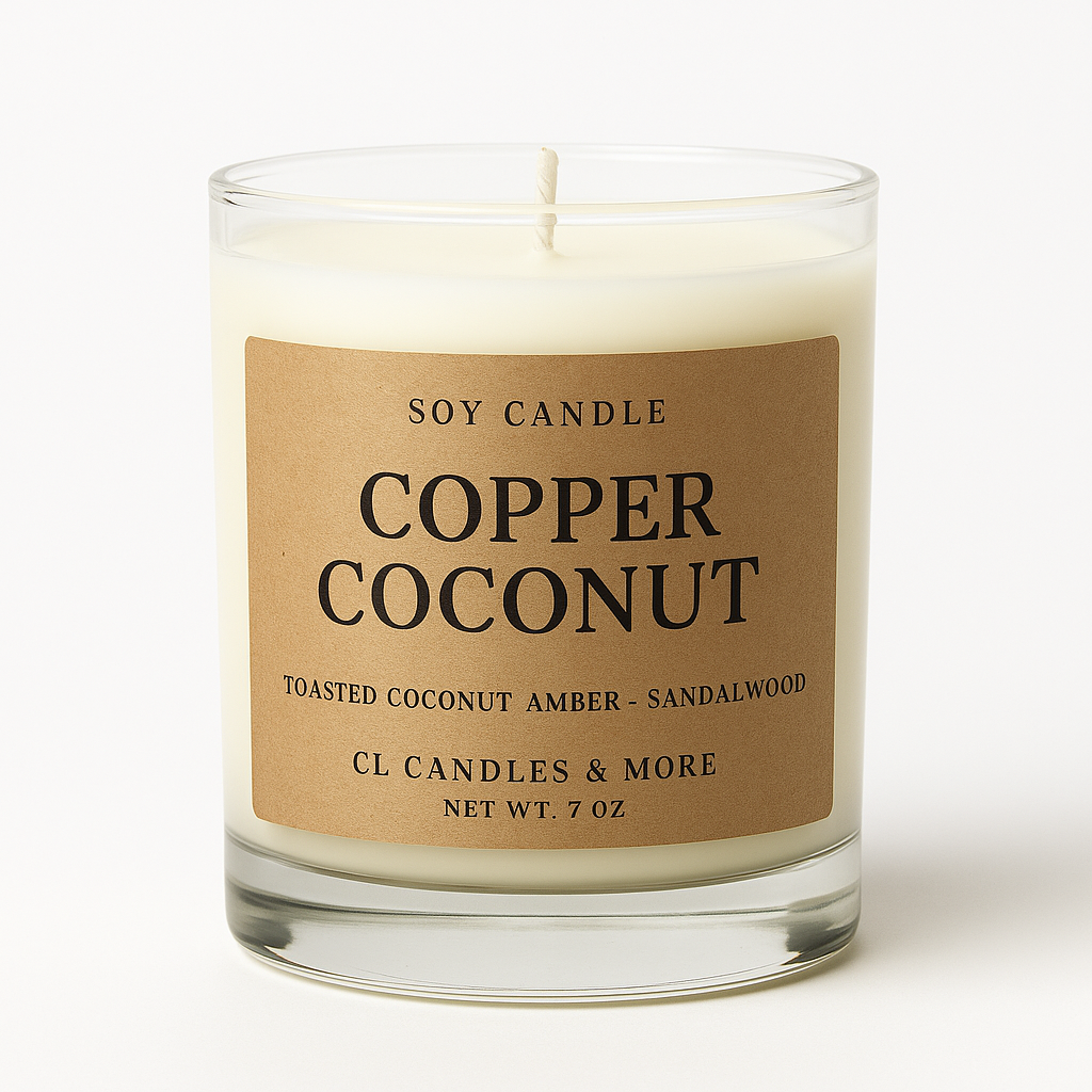 7oz Copper Coconut Soy Candle – Hand Poured, Tropical Farmhouse Style