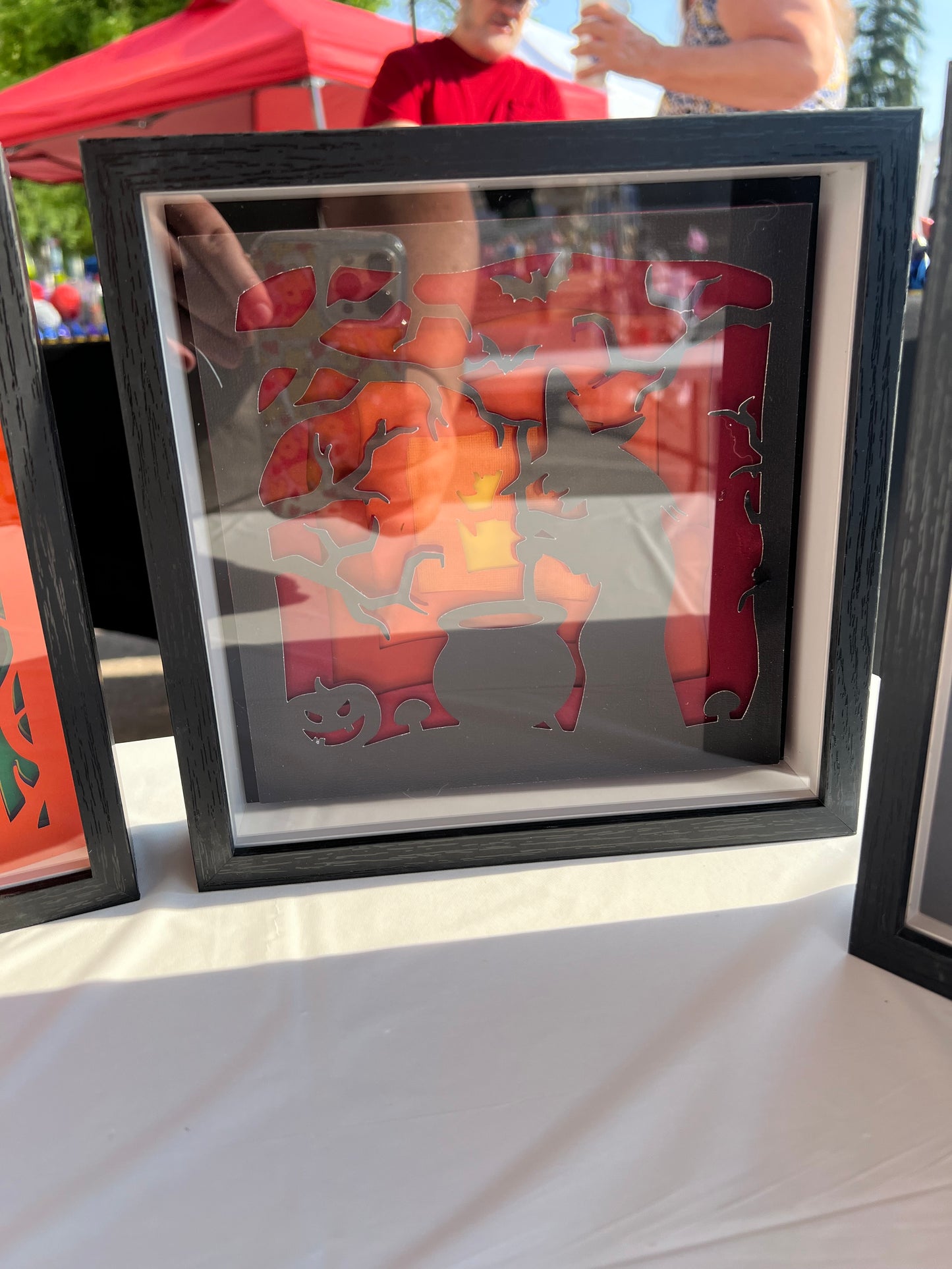 Halloween 8x8 Shadow Box – Witch, Black Cat & Bats Décor