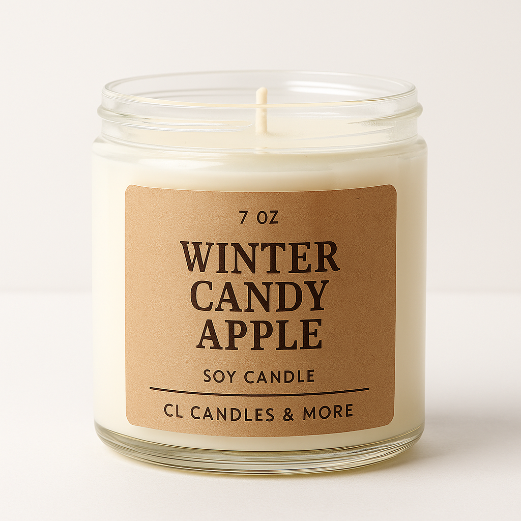 7oz Winter Candy Apple Soy Candle – Hand Poured, Festive Holiday Farmhouse Style