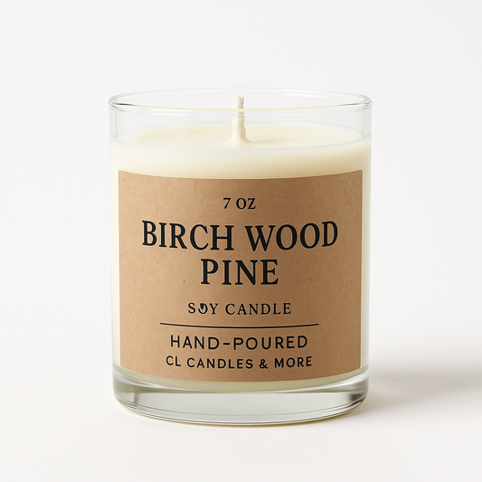 7oz Birch Wood Pine Soy Candle – Hand Poured, Rustic Farmhouse Style