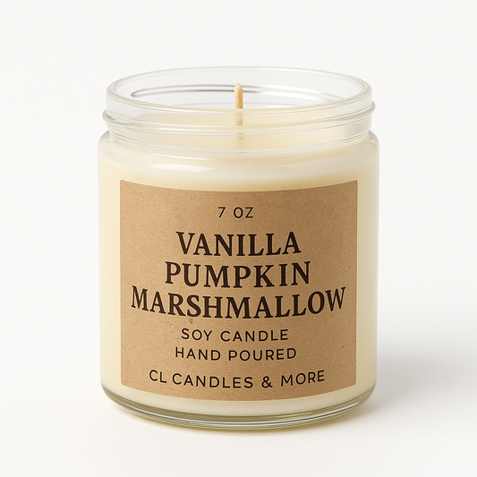7oz Vanilla Pumpkin Marshmallow Soy Candle – Hand Poured, Cozy Fall Farmhouse Style