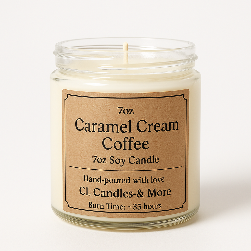 7oz Caramel Cream Coffee Soy Candle – Hand Poured, Cozy Farmhouse Style