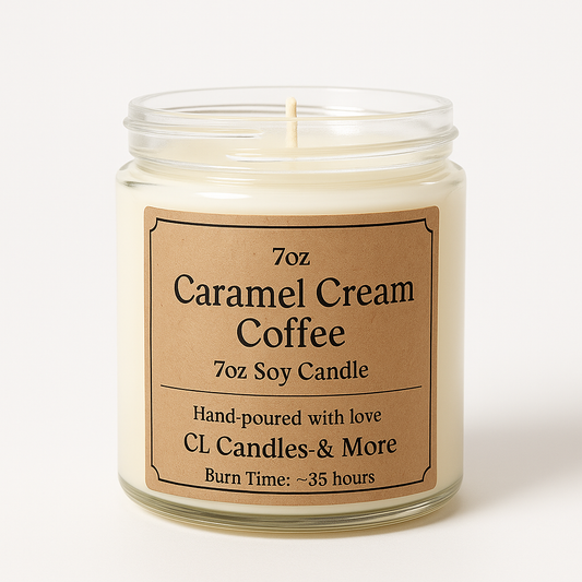 7oz Caramel Cream Coffee Soy Candle – Hand Poured, Cozy Farmhouse Style