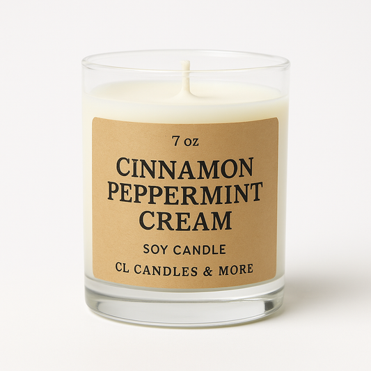 7oz Cinnamon Peppermint Cream Soy Candle – Hand Poured, Holiday Farmhouse Style