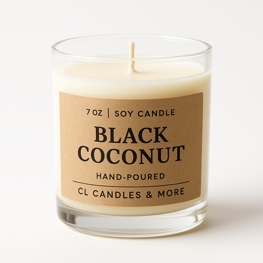 7oz Black Coconut Soy Candle – Hand Poured, Exotic Farmhouse Style