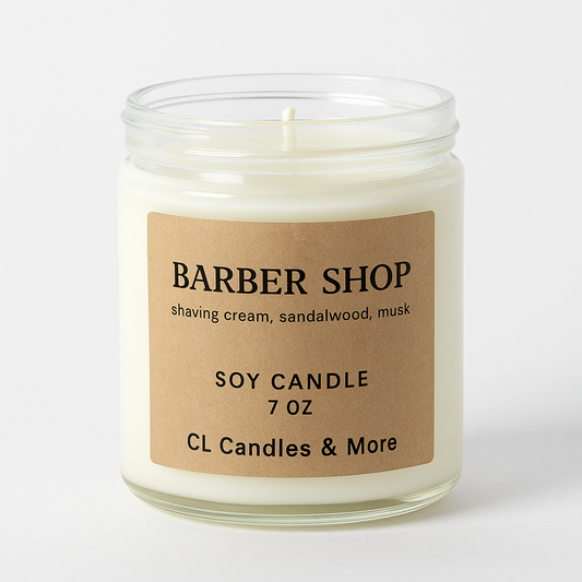 7oz Barber Shop Soy Candle – Hand Poured, Classic Farmhouse Style