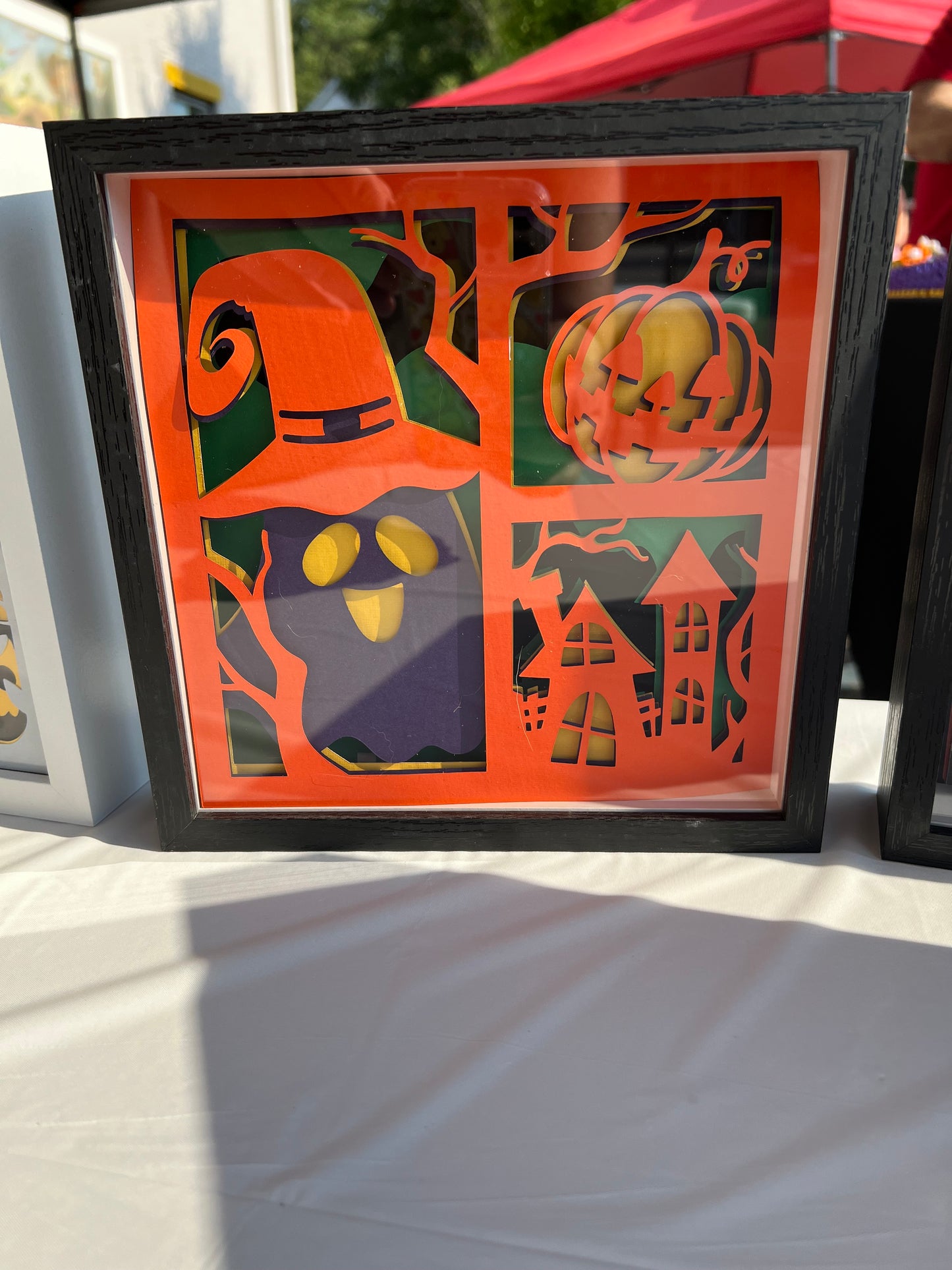 Halloween 8x8 Shadow Box – Witch Hat, Ghost, Pumpkin & Haunted House