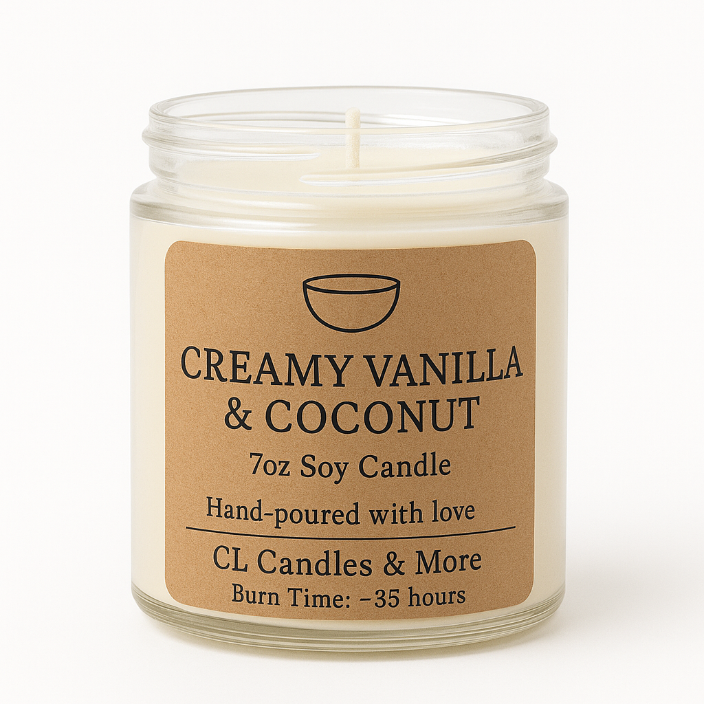 7oz Creamy Vanilla & Coconut Soy Candle – Hand Poured, Farmhouse Style