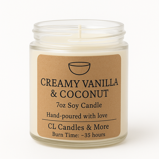 7oz Creamy Vanilla & Coconut Soy Candle – Hand Poured, Farmhouse Style
