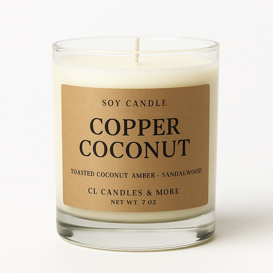 7oz Copper Coconut Soy Candle – Hand Poured, Tropical Farmhouse Style