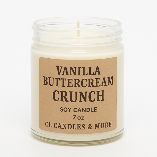 7oz Vanilla Buttercream Crunch Soy Candle – Hand Poured, Dessert-Inspired Farmhouse Style