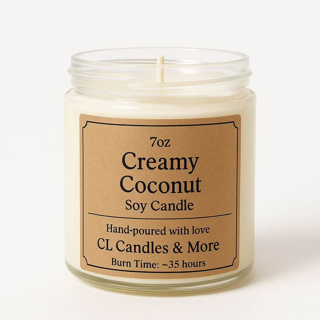 7oz Creamy Coconut Soy Candle – Hand Poured, Farmhouse Style