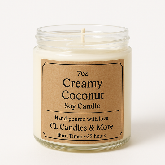 7oz Creamy Coconut Soy Candle – Hand Poured, Farmhouse Style