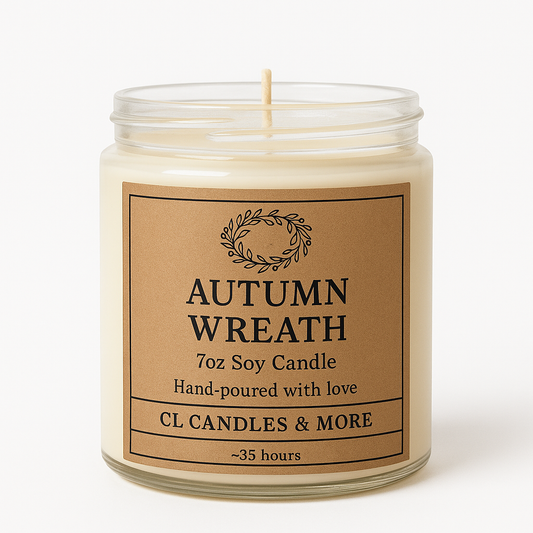 7oz Autumn Wreath Soy Candle – Hand Poured, Cozy Fall Farmhouse