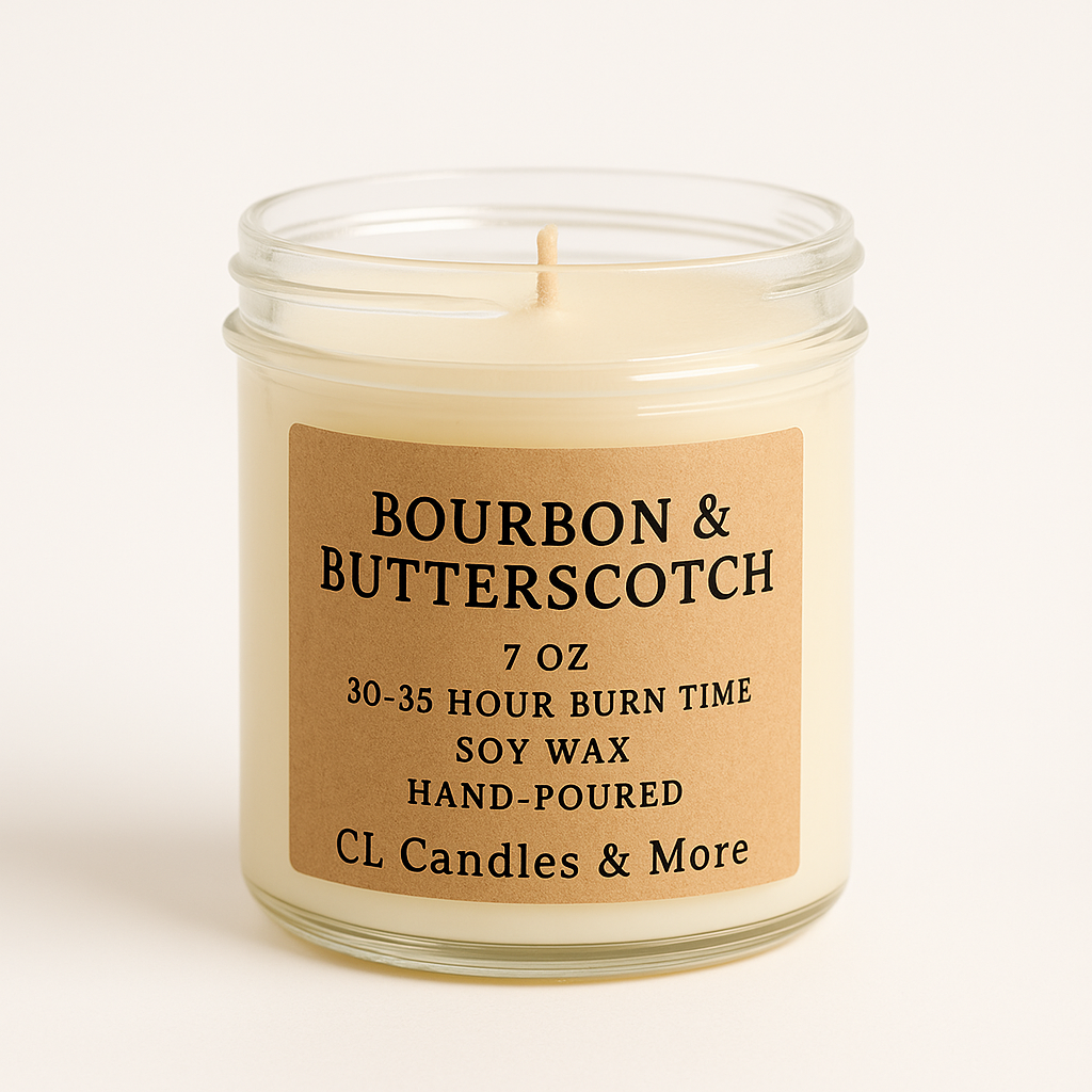 7oz Bourbon & Butterscotch Soy Candle – Hand Poured, Warm Indulgent Farmhouse Style