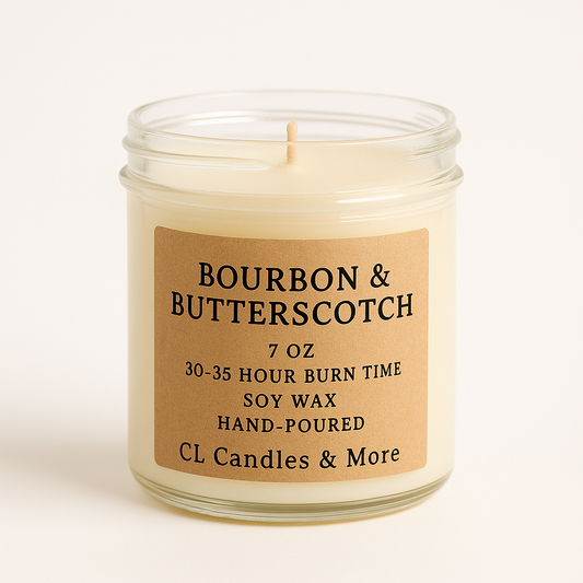 7oz Bourbon & Butterscotch Soy Candle – Hand Poured, Warm Indulgent Farmhouse Style