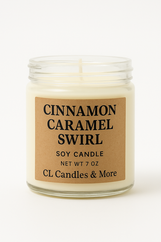 7oz Cinnamon Caramel Swirl Soy Candle – Hand Poured, Bakery-Inspired Farmhouse Style
