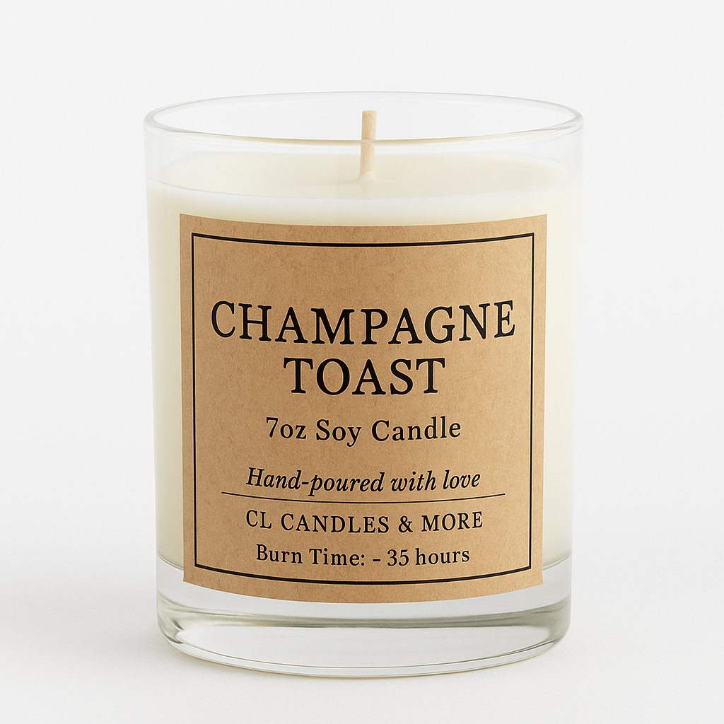 7oz Champagne Toast Soy Candle – Hand Poured, Festive Farmhouse Style