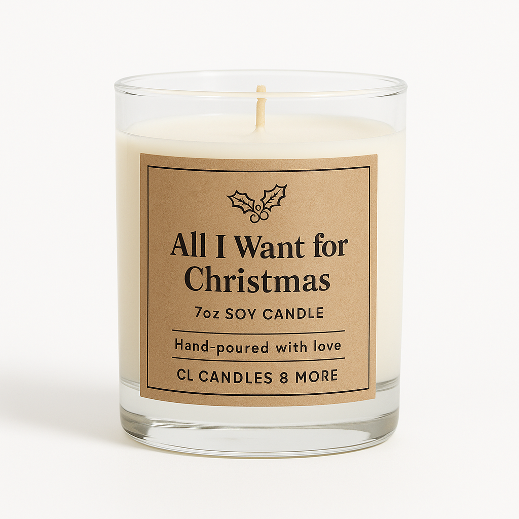7oz All I Want for Christmas Soy Candle – Hand Poured, Festive Holiday Farmhouse Style