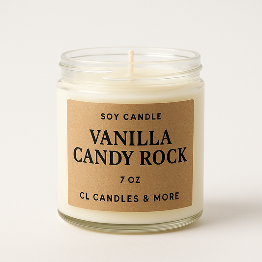 7oz Vanilla Candy Rock Soy Candle – Hand Poured, Sweet Farmhouse Style