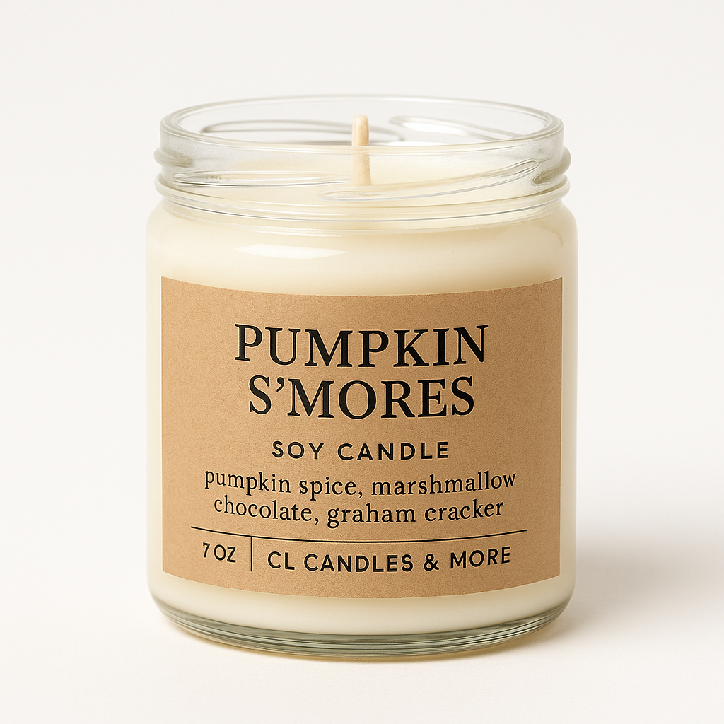 7oz Pumpkin S’mores Soy Candle – Hand Poured, Cozy Fall Farmhouse Style