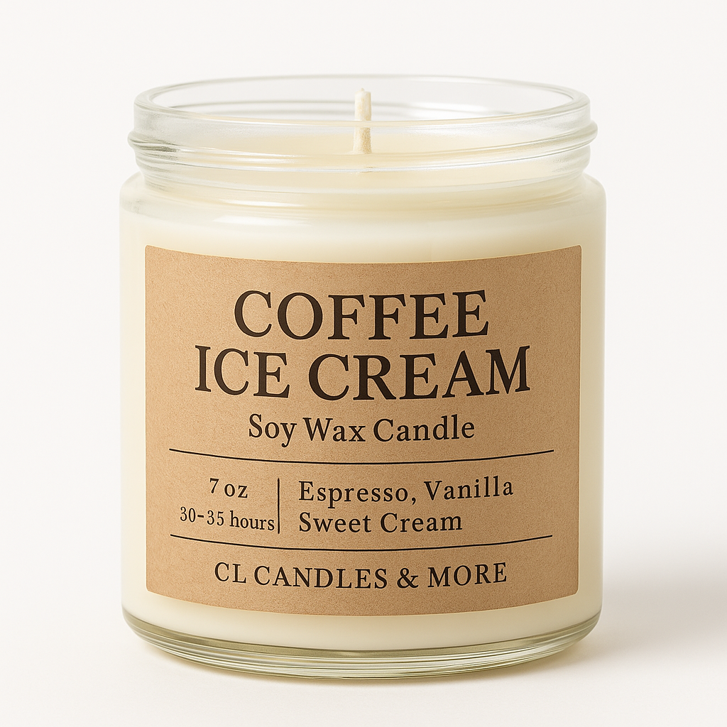 7oz Coffee Ice Cream Soy Candle – Hand Poured, Cozy Farmhouse Style