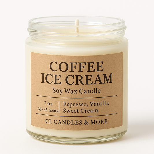 7oz Coffee Ice Cream Soy Candle – Hand Poured, Cozy Farmhouse Style