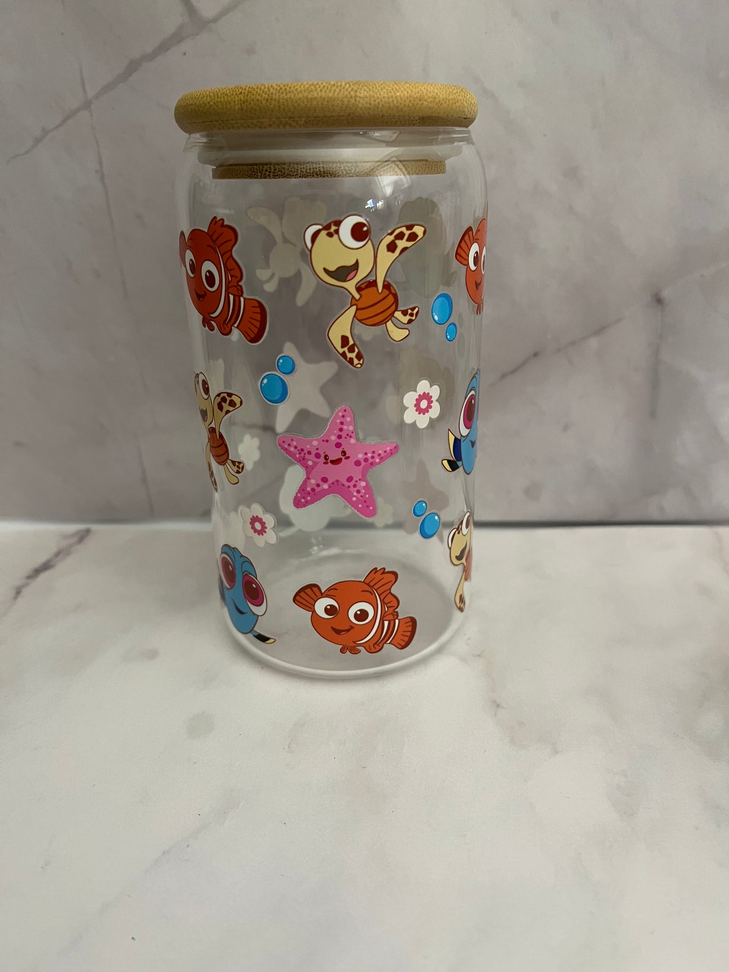 🐠 Finding Nemo Inspired 16oz Glass Tumbler with Bamboo Lid