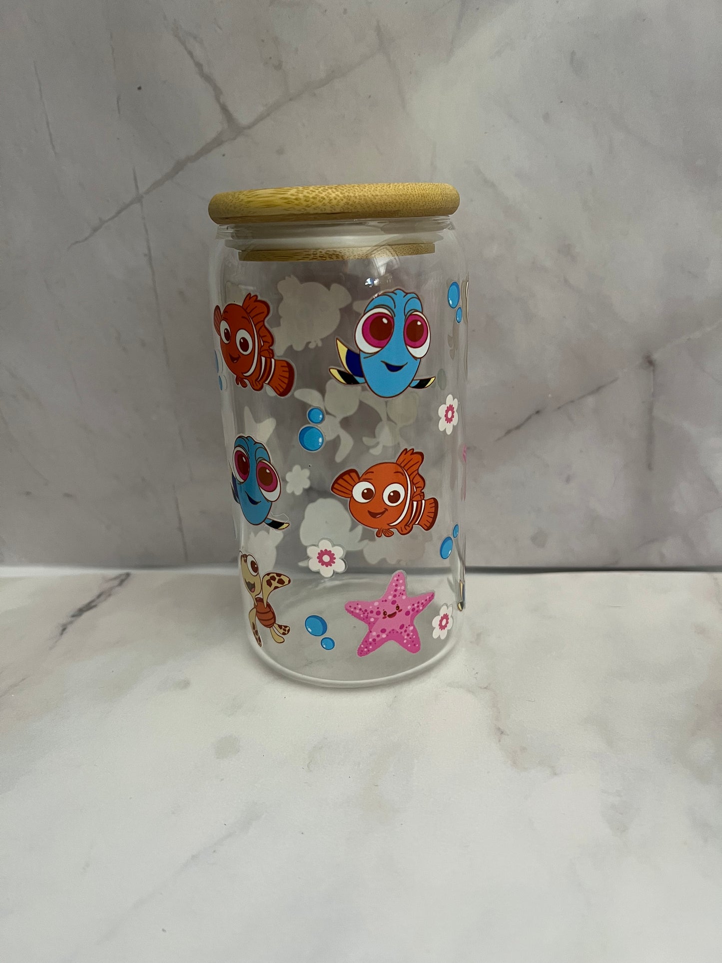 🐠 Finding Nemo Inspired 16oz Glass Tumbler with Bamboo Lid