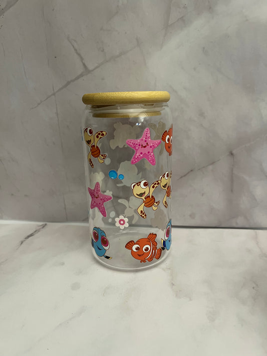 🐠 Finding Nemo Inspired 16oz Glass Tumbler with Bamboo Lid