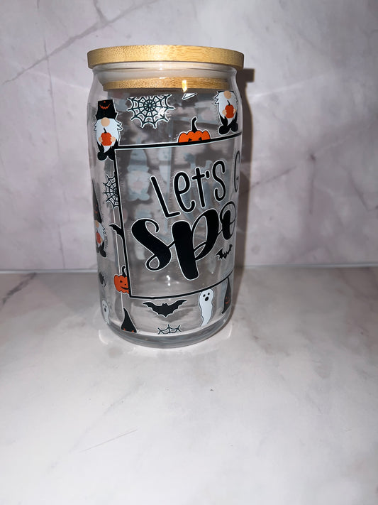 🎃 Let’s Get Spooky – 16oz Glass Can Tumbler with Bamboo Lid