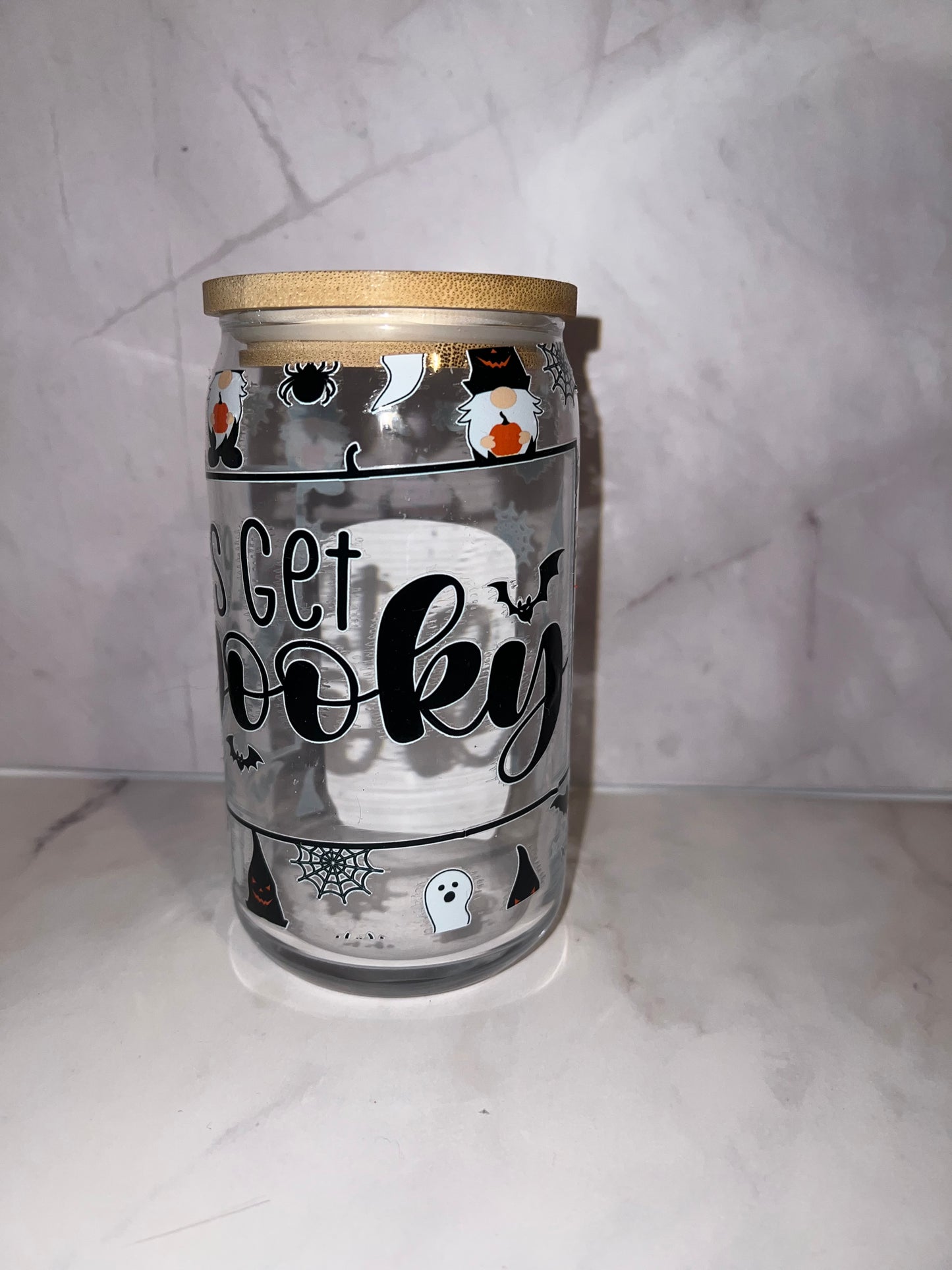 🎃 Let’s Get Spooky – 16oz Glass Can Tumbler with Bamboo Lid