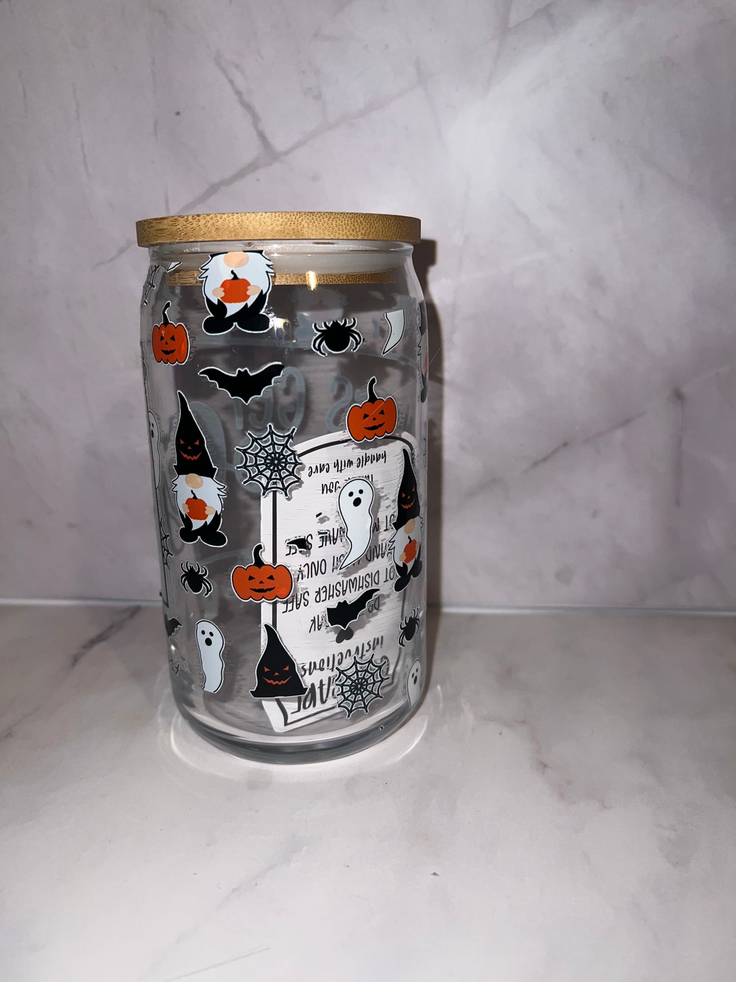 🎃 Let’s Get Spooky – 16oz Glass Can Tumbler with Bamboo Lid